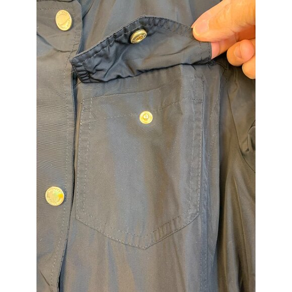 Michael Kors Black Hood Coat L Gold Zip Rain Wind Transition RR10487 Mid EUC - Picture 11 of 16